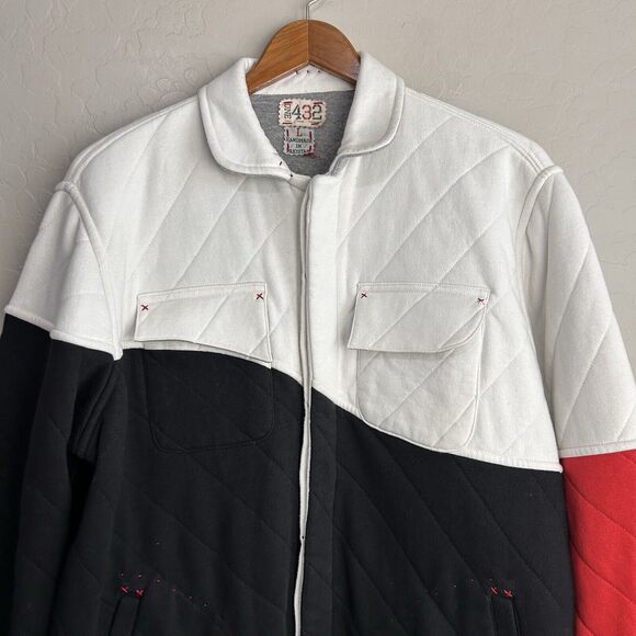 ONE432 Shacket Men's Large Shirt Jacket Red White Black Button Up Long Sleeve - Picture 3 of 7